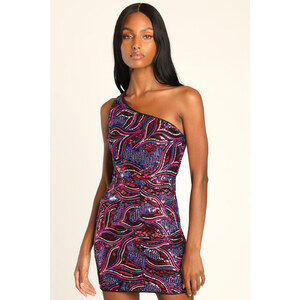 Lulus Make A Statement Pink Sequin One-shoulder Bodycon Mini Dress - Size XL